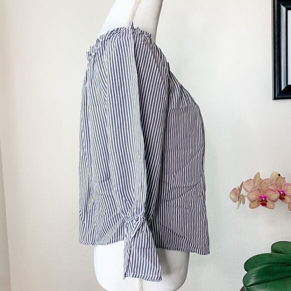 🍋 Button Down Striped Boho Peasant Top - Picture 5 of 5